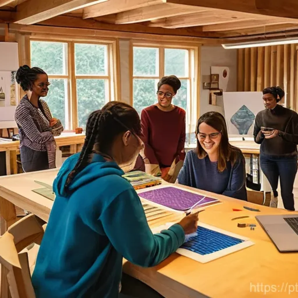 DIY 제작 커뮤니티의 온라인 플랫폼 - **Prompt:** A vibrant and dynamic scene depicting a diverse group of individuals, male and female, o...