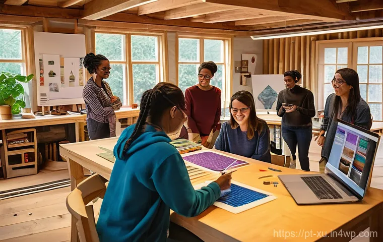 DIY 제작 커뮤니티의 온라인 플랫폼 - **Prompt:** A vibrant and dynamic scene depicting a diverse group of individuals, male and female, o...