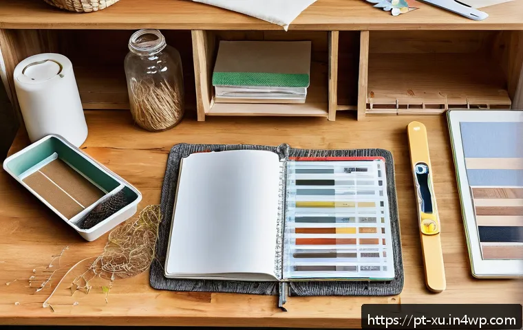 DIY 프로젝트의 단계별 가이드 - A cozy, well-organized DIY workspace featuring a bright, sunlit room with neatly arranged sustainabl...