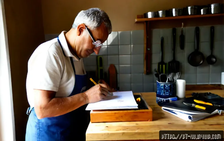 Home 17 DIY 제작 관련 법적 이슈 - Photorealistic home workshop in Portugal, a middle-aged DIY maker wearing safety glasses carefully a...